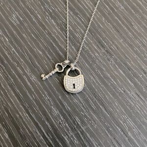 Fossil crystal lock and key pendant and chain